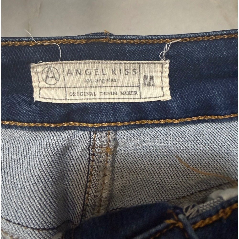 Angel Kiss Los Angeles Dark Wash‎ Denim Pencil Skirt Size M Whiskered Stretch - Picture 5 of 10